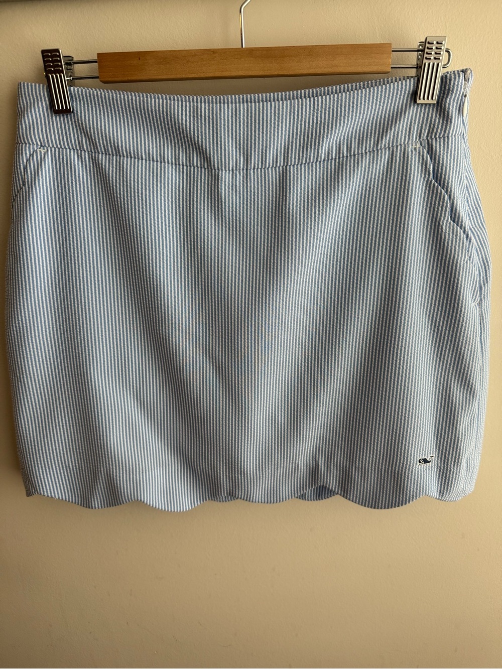 Vineyard Vines Light Blue & White Striped Scallop Hem Mini Skirt